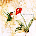 hummingbird and poppy accent tile