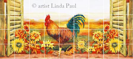 longer version of roosters and sunflowers mural
