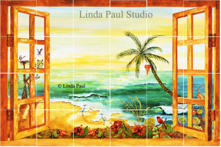 tropical beach tile mural backsplash