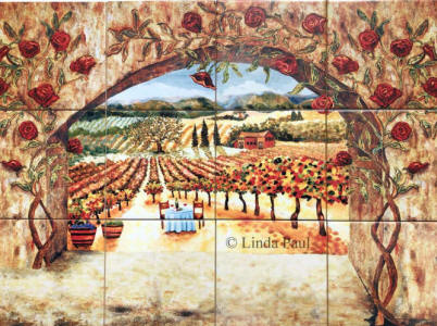 roses and vineyard tile mural